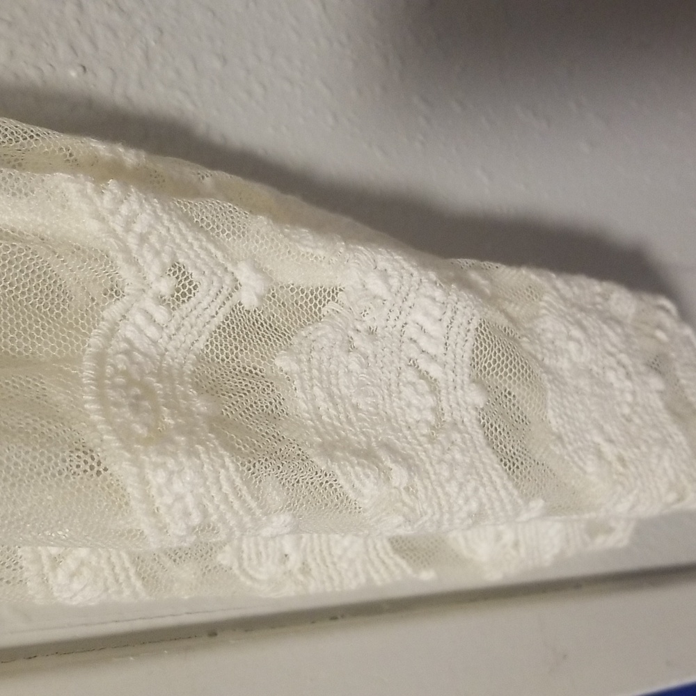 Nina Leonard size large ladies boho lace design top sweater white floral mesh - Picture 5 of 6
